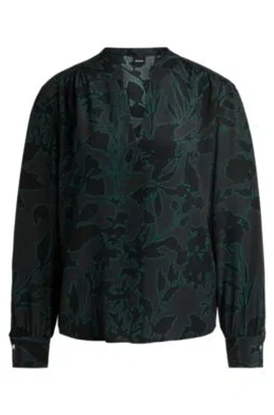 Hugo Boss Regular-fit Long-sleeved Blouse In Printed Silk In Patterned