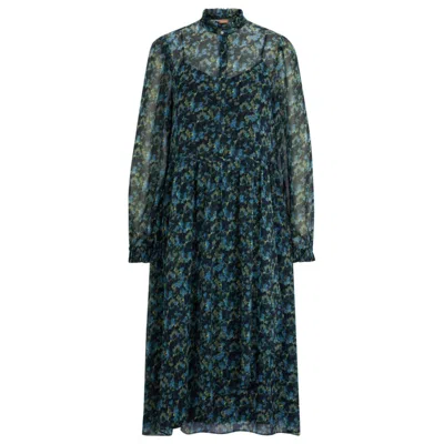 Hugo Boss Regular-fit Midi Dress With Digital Print In Patterned