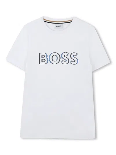 Hugo Boss Regular Fit Neck T-shirt With Logo Print For Boys In White