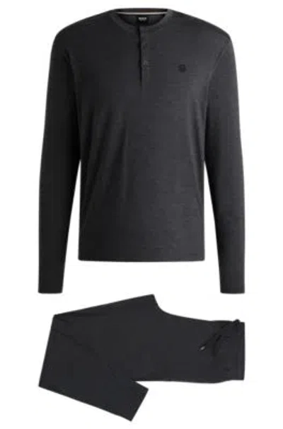 Hugo Boss Regular-fit Pajamas With Embroidered Double B Monograms In Grey