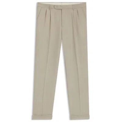 Hugo Boss Regular-fit Pants In Micro-patterned Wool In Neutral