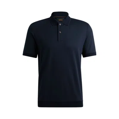 Hugo Boss Regular-fit Polo Shirt In Cotton And Cashmere In Blue