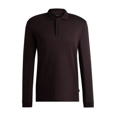 Hugo Boss Regular-fit Polo Shirt In Cotton And Cashmere In Brown