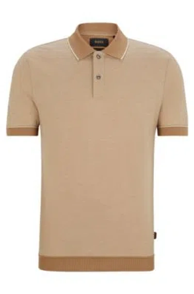 Hugo Boss Regular-fit Polo Shirt In Cotton And Cashmere In Beige