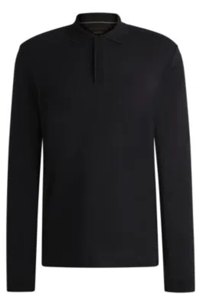 Hugo Boss Regular-fit Polo Shirt In Cotton And Cashmere In Black