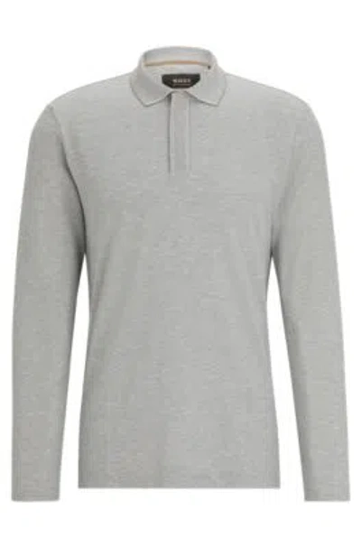 Hugo Boss Regular-fit Polo Shirt In Cotton And Cashmere In Gray