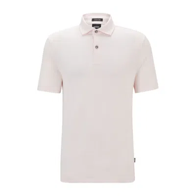 Hugo Boss Regular-fit Polo Shirt In Cotton And Linen In Light Pink