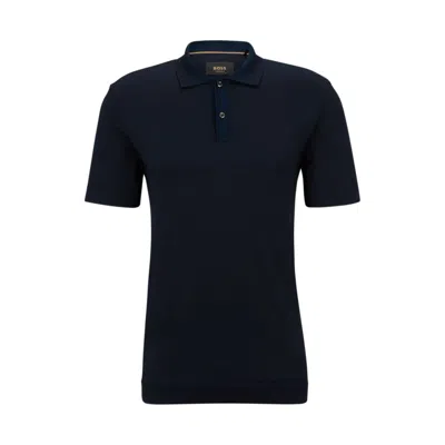Hugo Boss Regular-fit Polo Shirt In Cotton And Silk In Dark Blue