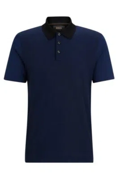 Hugo Boss Regular-fit Polo Shirt In Cotton And Silk In Light Blue