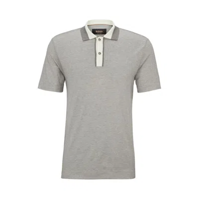 Hugo Boss Regular-fit Polo Shirt In Cotton And Silk In Silver