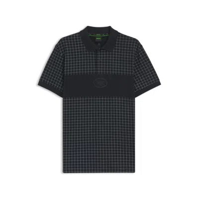 Hugo Boss Regular-fit Polo Shirt In Lightweight Checked Pima Cotton In Blue