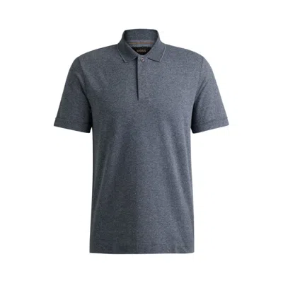Hugo Boss Regular-fit Polo Shirt In Mouliné Cotton And Silk In Gray