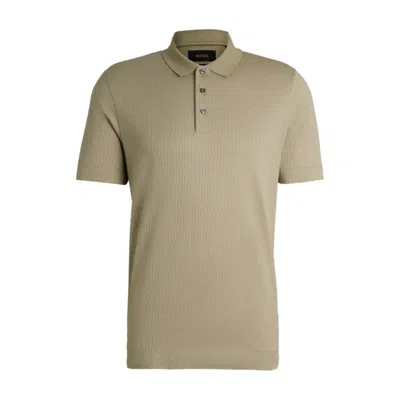 Hugo Boss Regular-fit Polo Shirt In Quilted Cotton And Silk In Green