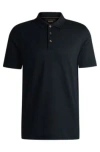 Hugo Boss Regular-fit Polo Shirt In Quilted Cotton And Silk In Dark Blue