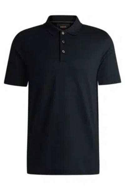 Hugo Boss Regular-fit Polo Shirt In Quilted Cotton And Silk In Dark Blue