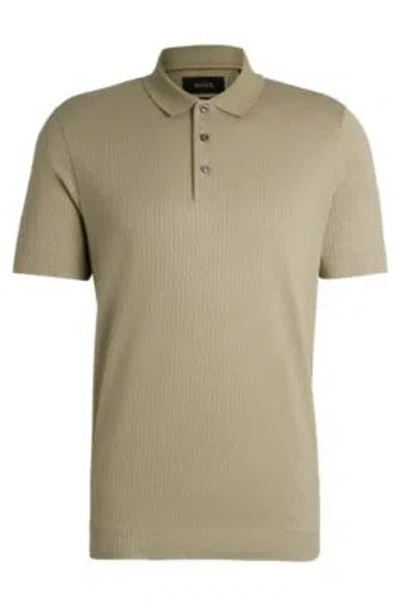 Hugo Boss Regular-fit Polo Shirt In Quilted Cotton And Silk In Light Green