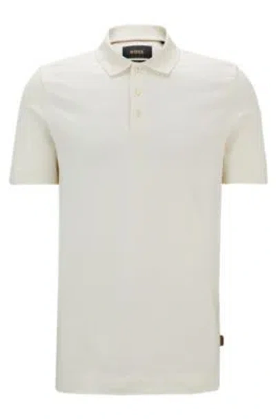 Hugo Boss Regular-fit Polo Shirt In Quilted Cotton And Silk In White