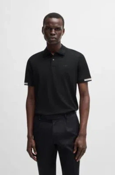 Hugo Boss Regular-fit Polo Shirt With Rubberized Logo In Black