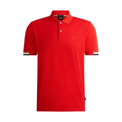 Hugo Boss Regular-fit Polo Shirt With Rubberized Logo In Red