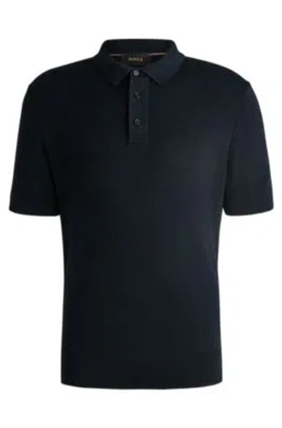 Hugo Boss Boss Camel Darco Rib Silk & Cotton Polo In Dark Blue