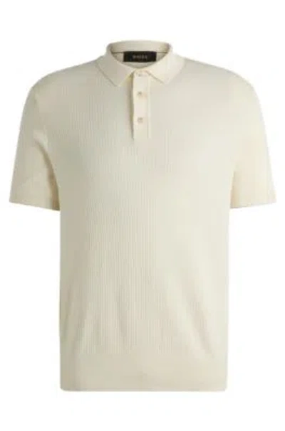 Hugo Boss Regular-fit Polo Sweater In Silk And Cotton In White