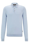 Hugo Boss Regular-fit Polo Sweater In Wool, Silk And Cashmere In Light Blue