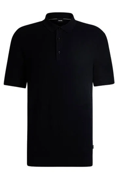 Hugo Boss Regular-fit Polo Sweater With Mixed Structures In Black