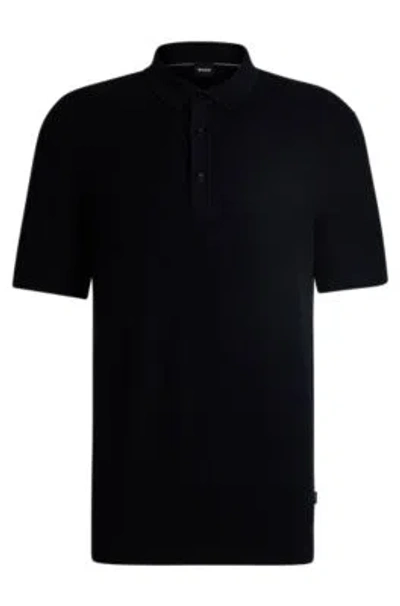 Hugo Boss Regular-fit Polo Jumper With Mixed Structures In Dark Blue