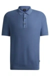 Hugo Boss Regular-fit Polo Sweater With Mixed Structures In Light Blue