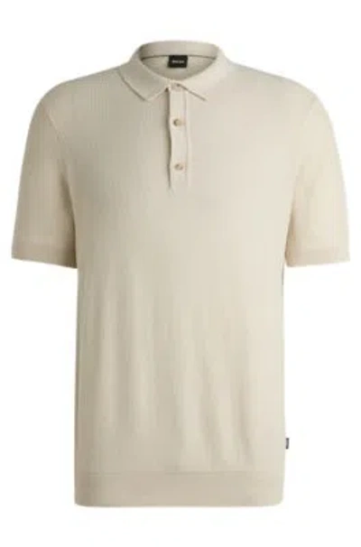 Hugo Boss Regular-fit Polo Sweater With Mixed Structures In Neutral