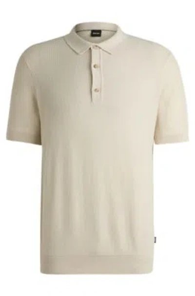 HUGO BOSS REGULAR-FIT KNIT POLO WITH MIXED STRUCTURES