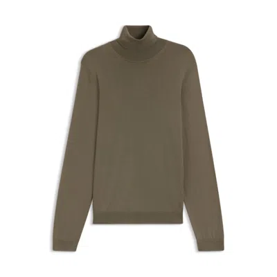 Hugo Boss Regular-fit Roll-neck Sweater In Mercerized Virgin Wool In Green