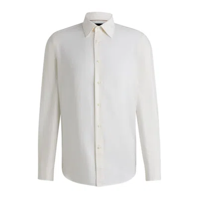 Hugo Boss Regular-fit Shirt In Cotton And Cashmere In White