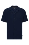 Hugo Boss Regular-fit Shirt In Cotton Boucl With Ribbed Collar In Dark Blue