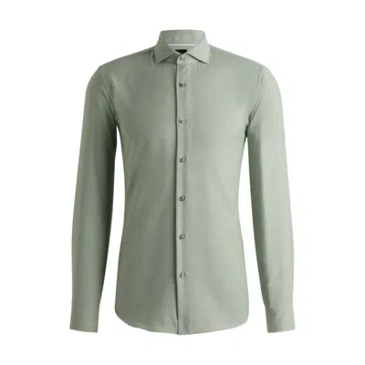 Hugo Boss Regular-fit Shirt In Cotton-cashmere Twill In Green
