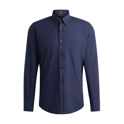 Hugo Boss Regular-fit Shirt In Cotton Poplin In Blue