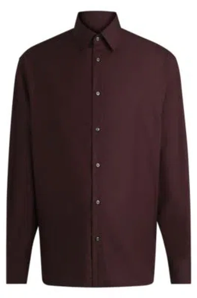 Hugo Boss Regular-fit Shirt In Cotton Poplin In Light Brown