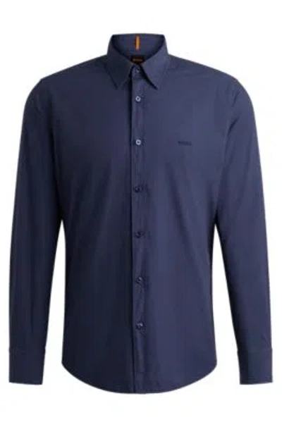 Hugo Boss Regular-fit Shirt In Cotton Poplin With Kent Collar In Navy Blue