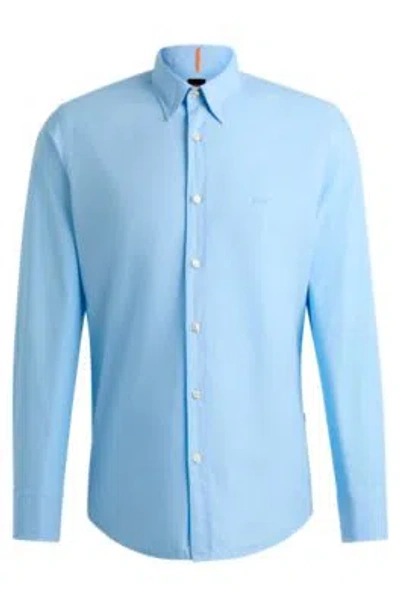 Hugo Boss Regular-fit Shirt In Cotton Poplin With Kent Collar In Light Blue