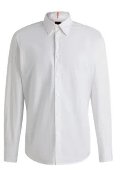 Hugo Boss Regular-fit Shirt In Cotton Poplin With Kent Collar In White