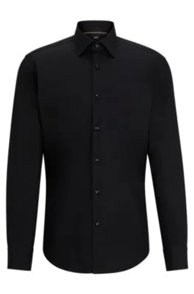 Hugo Boss Boss Men Slim Fit Shirt In Easy-iron Stretch Cotton Poplin In Black