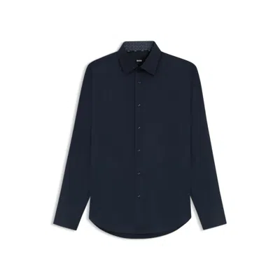 Hugo Boss Slim-fit Shirt In Structured Performance-stretch Jersey In Blue
