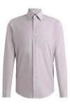Hugo Boss Regular-fit Shirt In Easy-iron Striped Stretch Cotton In Pink
