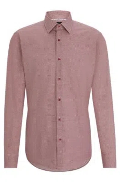 Hugo Boss Regular-fit Shirt In Geometric-printed Stretch-cotton Poplin In Light Pink