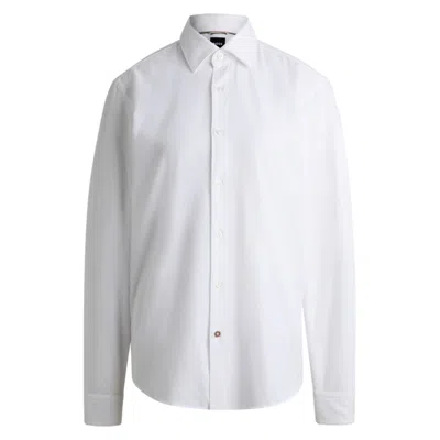 Hugo Boss Regular-fit Shirt In Italian-made Bouclé In White