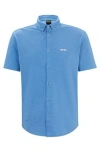 Hugo Boss Regular-fit Shirt In Knitted Wrinkle-resistant Cotton In Blue
