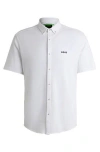 Hugo Boss Regular-fit Shirt In Knitted Wrinkle-resistant Cotton In White