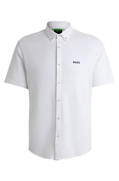 Hugo Boss Regular-fit Shirt In Knitted Wrinkle-resistant Cotton In White