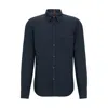 Hugo Boss Regular-fit Shirt In Linen Canvas With Barrel Cuffs In Blue