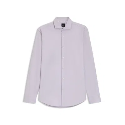 Hugo Boss Regular-fit Shirt In Printed Cotton Twill In Purple